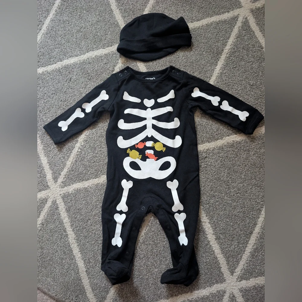 Carters‎ Halloween Skeleton Infant Footed Onesie With Hat 3-6 Months